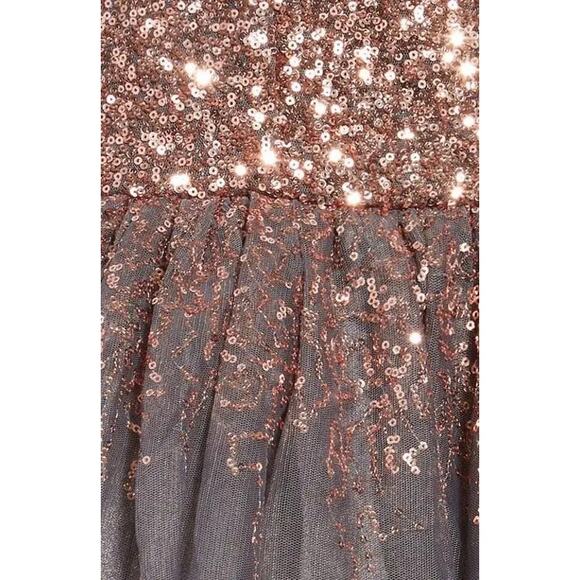 nwt Zunie Girls Sequin Party Dress Charcoal/Rose Gold Size 10 - Picture 2 of 6